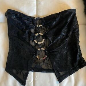 Black Lace Crop Top with Ring Accents